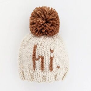 Huggalugs Cozy Knit baby Hat with Pom Pom - Cream and Brown
